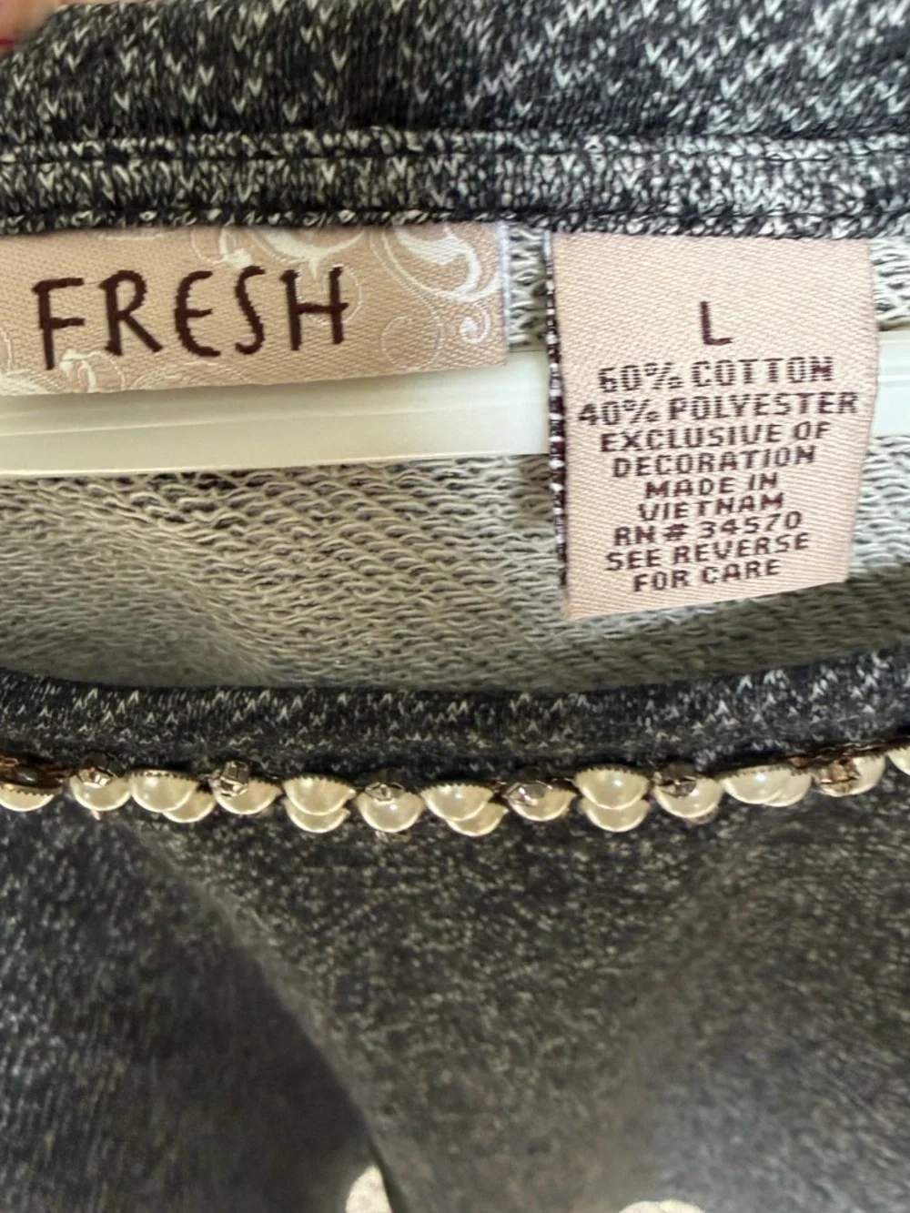 Fresh. Gray Sweater with Pearl and Jewel Embellishment NWT - Picture 4 of 4
